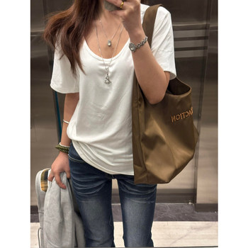 White V-Neck Short-Sleeve T-Shirt for Women, Spring 2026 New Style, Loose Fit, Slimming, Versatile, Relaxed Casual Lazy Top