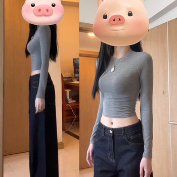 American-Style Fitted Long-Sleeve T-Shirt for Women, Early Autumn New Style, Short Slim-Fit Top That Makes You Look Slimmer, Sweet and Spicy