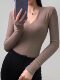 Super Stylish V-Neck Long-Sleeve Base Shirt for Women, Spring and Autumn Hot New Slim-Fit Solid Color Versatile T-Shirt Top