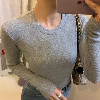 American Style Niche ins Spicy Girl Round Neck Knitted Base Shirt for Women, Autumn and Winter Basic T-Shirt, Regular Shoulder, Slim Fit Inner Top