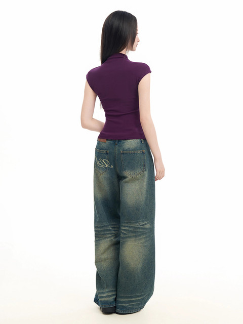 Purple Tight-Fitting Sleeveless Half-High Collar T-Shirt for Women, Summer Design, Niche Style, Slim Fit, Inner Layer, Base Layer, Vest Top