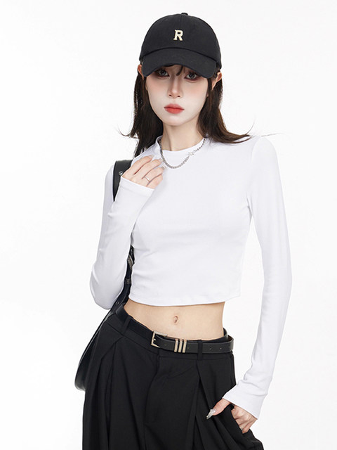 American-Style Hot Girl Stunning Long-Sleeve Base Layer Top for Women, Perfect for Layering in Autumn and Winter, Stylish and Slim-Fitting, Thin Fleece T-Shirt for Inner Wear