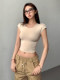 Hot Girl Short Tight Round Neck Bottoming T-Shirt Women's Summer American Pure Lust Style Slim Right Shoulder Slim Crop Top