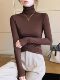 Melard Coffee-Colored High-Neck Long-Sleeve Base Shirt T-Shirt for Women, Autumn and Winter American Style Slim-Fit Slimming Turtleneck Top