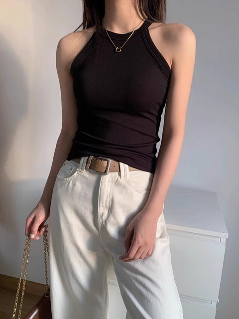 Halter Neck Camisole T-Shirt for Women, 2025 New Style, Sexy One-Piece with Built-In Bra Pads, Beautiful Back, Outerwear Top for Summer