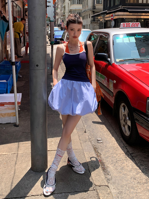 American-Style Spicy Girl Fake Two-Piece Halter Neck Camisole for Women, Summer Design, Niche Style with Chest Pads, Beautiful Back, Sleeveless Top