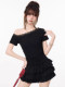 Lace Splicing Bow Slanted Shoulder Short-Sleeved T-Shirt for Women Summer Design American Sexy Tight Slimming Look Top