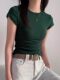 Green Short-Sleeved T-Shirt for Women, 2025 Summer New Style, Tight-Fitting, Figure-Flattering, Slimming, Pure Cotton, Round Neck Top