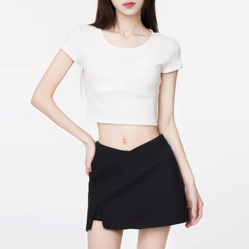 White Off-The-Shoulder Hot Girl Style Short T-Shirt for Women, Summer 2025 New Style, Pure Desire High-Waisted Tight-Fitting Slimming Short-Sleeved Top