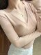 Korean Style Cross V-Neck Long-Sleeved Knitwear for Women, Autumn and Winter Style, Asymmetrical Hem, Slim Fit, Versatile Bottoming Shirt, T-Shirt Top