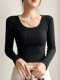 Solid Color Slim-Fit Long-Sleeve Simple Base Shirt for Women, Autumn and Winter Versatile Slimming U-Neck Top