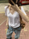 Lazy and Relaxed Gray V-Neck Short-Sleeved T-Shirt for Women Summer 2025 New Normcore Style Casual Simple Slimming Look Top
