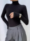 Super Stylish Gray High-Neck Knitted Base Layer for Women, Autumn and Winter Slim-Fit Long-Sleeve Thermal Inner Top