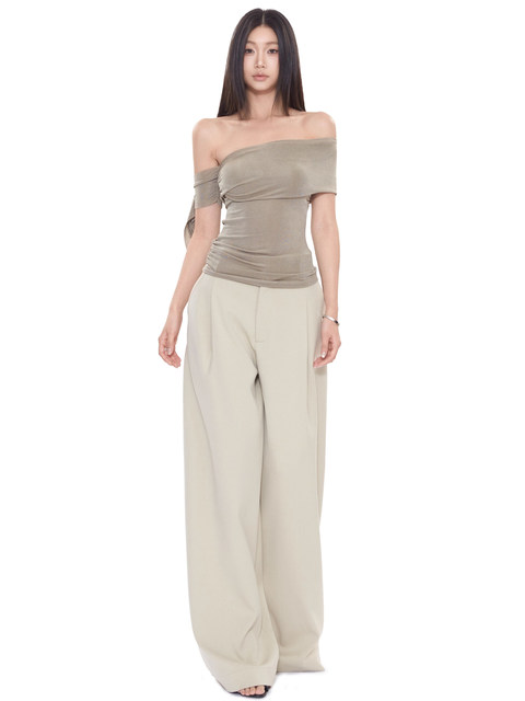 Pure Desire Style One-Shoulder Off-Shoulder T-Shirt for Women 2025 Summer and Autumn Sexy Hot Girl Exposed Shoulder Collarbone Tube Top with Straps