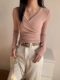 Irregular Cross V-Neck Long-Sleeved Knitwear for Women Early Spring 2025 New Slim-Fitting Short Style Inner Layering Shirt Top