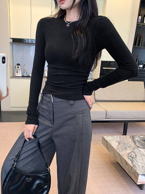 Trendy Tight-Fitting Layered Long-Sleeve T-Shirt for Women, Autumn/Winter 2025 New Style, Figure-Flattering, Slimming, Round-Neck Base Shirt