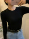 American Style Niche ins Spicy Girl Round Neck Knitted Base Shirt for Women, Autumn and Winter Basic T-Shirt, Regular Shoulder, Slim Fit Inner Top