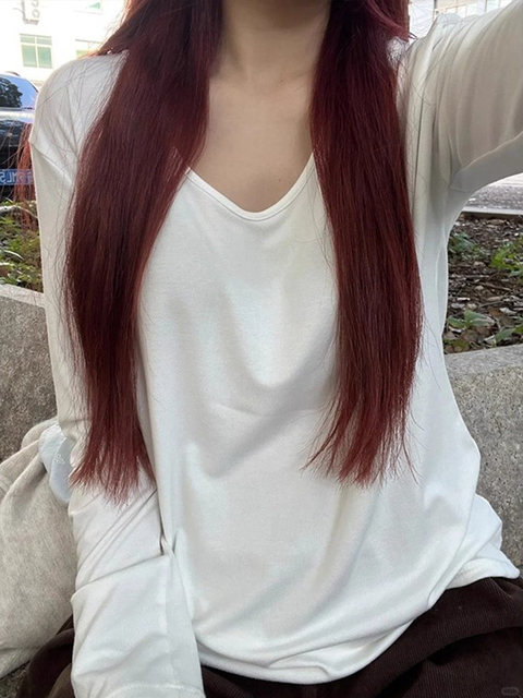 White Long-Sleeved T-Shirt for Women, Autumn and Winter 2025 New Style, Lazy Style, Loose, Slimming, Simple Base Layer Top
