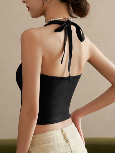 Trendy Halter Neck Yoga Tank Top for Women, Spring 2025 New Style, Slimming Inner Wear with Chest Pads, Beautiful Back Top