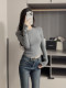 Korean-Style Gray Round-Neck Long-Sleeve Base Shirt T-Shirt for Women, Autumn and Winter Spicy Girl Style, Tight-Fitting, Slimming Base Shirt Top