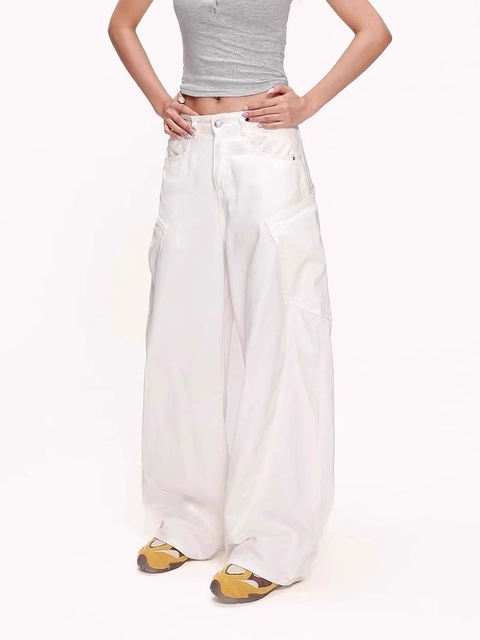 White High-Waisted Straight-Leg Scimitar Jeans 2025 Summer and Autumn Thin Breathable Cool Loose Wide-Leg Jeans