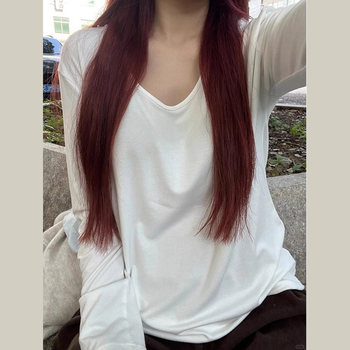 White Long-Sleeved T-Shirt for Women, Autumn and Winter 2025 New Style, Lazy Style, Loose, Slimming, Simple Base Layer Top