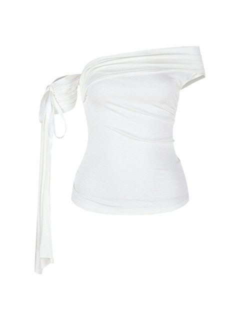 One-Shoulder Tube Top with Straps, Women's Early Autumn New Design, Sexy and Sweet, Slim-Fitting, Pure Desire Style, Off-Shoulder Top