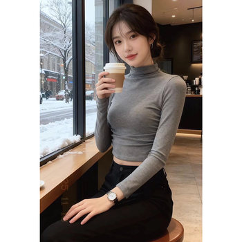 Trendy Half-High Collar Long-Sleeve Base Layer T-Shirt for Women, Autumn/Winter 2025 New Style, Slim Fit, Flattering, Inner Wear Top