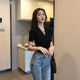 2025 Summer Modal Short-Sleeved Black T-Shirt for Women New Scheming Sexy Deep V Neck Slim Inner Pure Color Top