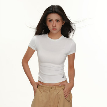 Tight-Fitting Hot Girl Round-Neck Short-Sleeved T-Shirt for Women, New Summer Style, American Sports Style, Pure Desire Style, Slim Fit, Short Top