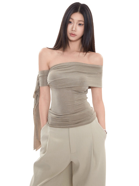 Pure Desire Style One-Shoulder Off-Shoulder T-Shirt for Women 2025 Summer and Autumn Sexy Hot Girl Exposed Shoulder Collarbone Tube Top with Straps