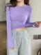 Purple Long-Sleeve Slim-Fit T-Shirt for Women, Autumn/Winter American Style, Flattering T-Shirt Top