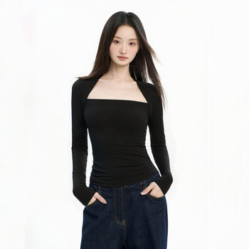 Sexy Style Spicy Girl Square Neck Long-Sleeve T-Shirt for Women, Spring and Autumn 2026 New Slim Fit Body-Hugging Base Shirt Inner Top
