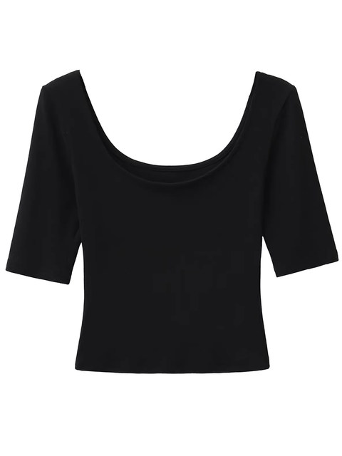 2025 Super Trendy Age-Reducing U-Neck Spicy Girl Mid-Sleeve Top for Women, Summer Slim-Fit Korean Style Cool Chic Beautiful T-Shirt