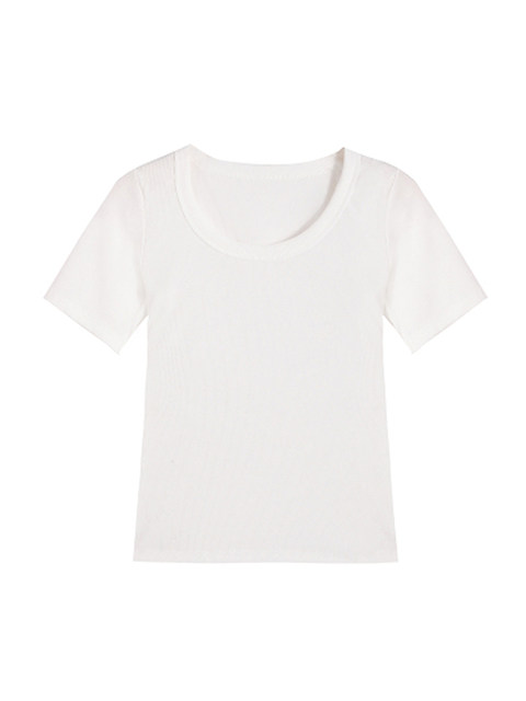Sexy U-Neck Short-Sleeve T-Shirt for Women, Summer 2025, Solid Color, Tight-Fitting, Low-Cut, Stretchy, Low-Neck Base Shirt Top