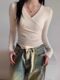 Irregular Cross V-Neck Long-Sleeved Knitwear for Women Early Spring 2025 New Slim-Fitting Short Style Inner Layering Shirt Top