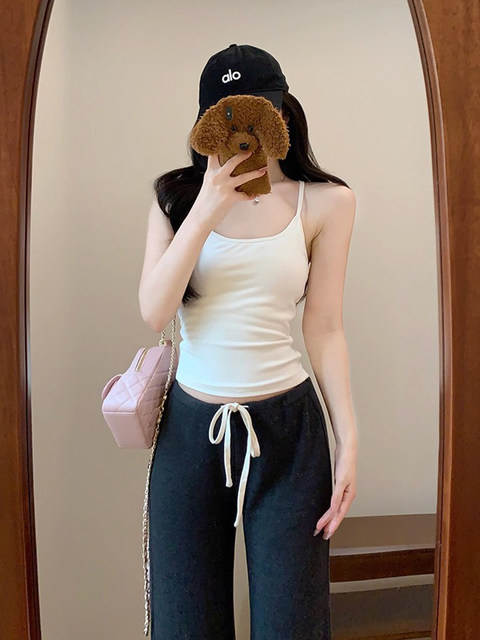 Pure Desire Style Camisole with Chest Pads for Women, Summer Slim Fit Inner Wear, Sleeveless Outer Wear, Bowknot Backless Top