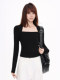 Can Be Worn Outside, Square-Neck Long-Sleeve T-Shirt for Women, Autumn and Winter Spicy Girl Style, Slim Fit, Fake Two-Piece Inner Layering Top