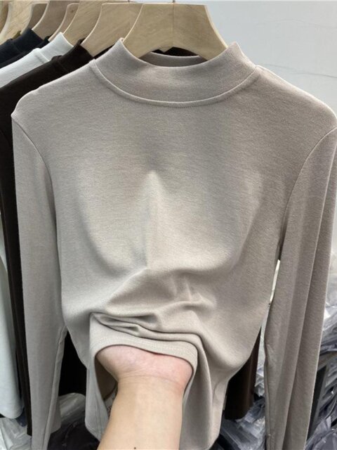 Solid Color Half-High Collar Base Shirt for Women, Autumn and Winter 2025 New Stylish Long-Sleeve T-Shirt for Layering with a Small Stand Collar Top