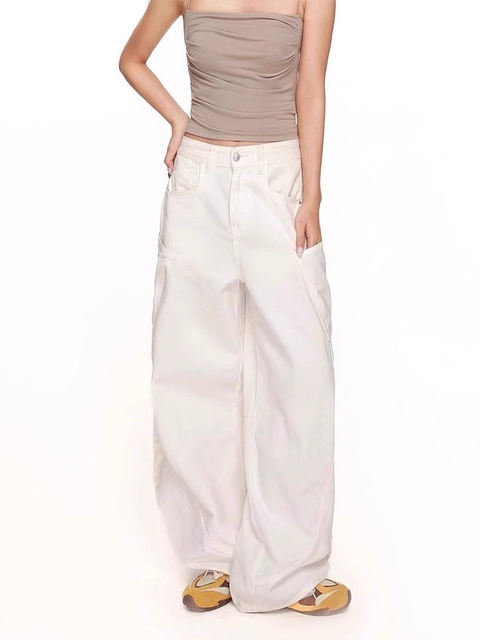 White High-Waisted Straight-Leg Scimitar Jeans 2025 Summer and Autumn Thin Breathable Cool Loose Wide-Leg Jeans