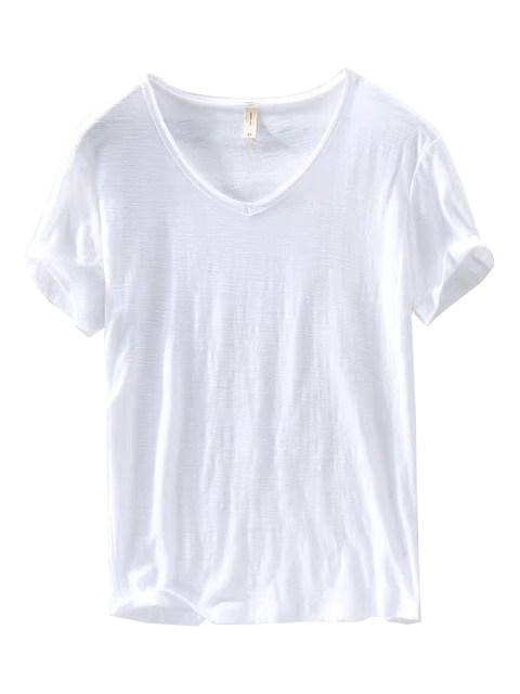 White T-Shirt for Women 2025 Spring and Summer Tattered Slim Short-Sleeved Fashionable V Neck Pure Color Versatile Sweetheart Collar Bottoming Top Trbottomy