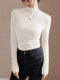 Half-Turtleneck Long-Sleeve Base Layer T-Shirt for Women, Autumn and Winter Thickened Brushed Fabric, Slim Fit, Flattering, Versatile, Simple Inner Wear Top