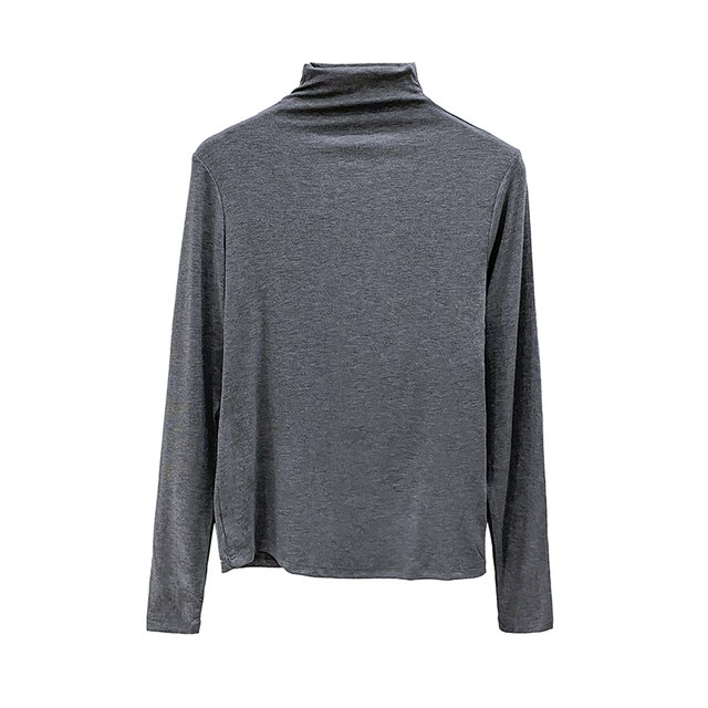 Autumn and Winter Thin Fleece Thermal Base Layer Modal Half-Turtleneck Brushed T-Shirt for Women, Slim Fit Layering Top Ins