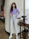 Purple Long-Sleeve Slim-Fit T-Shirt for Women, Autumn/Winter American Style, Flattering T-Shirt Top