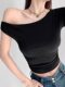 Asymmetrical Neck Off-Shoulder Short Sleeve Twist T-Shirt for Women 2026 Summer New Design Niche Slim Fit Asymmetrical Shoulder Top