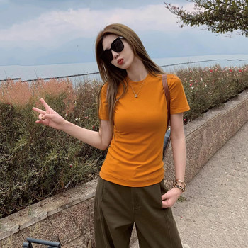 Korean Chic Unique Round Neck Short-Sleeved T-Shirt for Women, Summer 2025 New Style, Simple Regular Shoulder, Slimming and Stunning Top