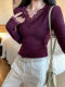 Pure Desire Lace V-Neck Long-Sleeve Undershirt for Women, Autumn and Winter Gentle Style, Sexy Tight-Fitting Slimming T-Shirt Top