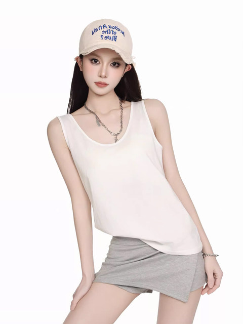American Style Spicy Girl Lazy Style White Tank Top for Women 2025 Summer New Outerwear Loose Camisole Sleeveless Top