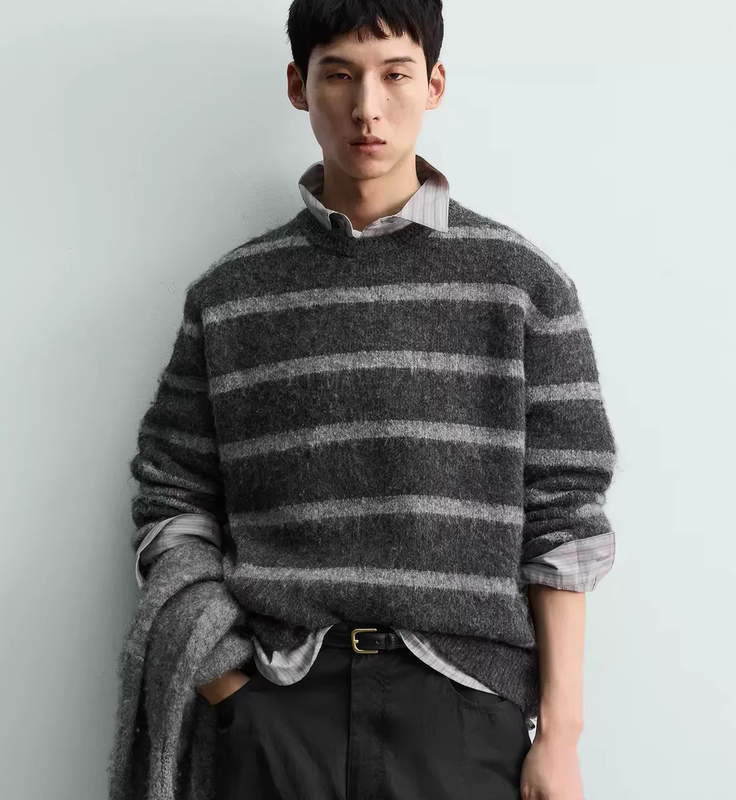 Za2025 Winter New Men's Clothing Color-Blocked Striped Boxy Fit Long-Sleeve Knit Sweater 9598420 922 Za2025 Winter New Men's Clothing Color-Blocked Striped Boxy Fit Long-Sleeve Knit Sweater 9598420 922