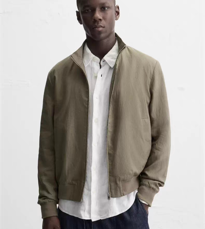Za2025 Autumn New Men's Clothing Linen Slim Fit Straight Pilot Jacket 4410007 506